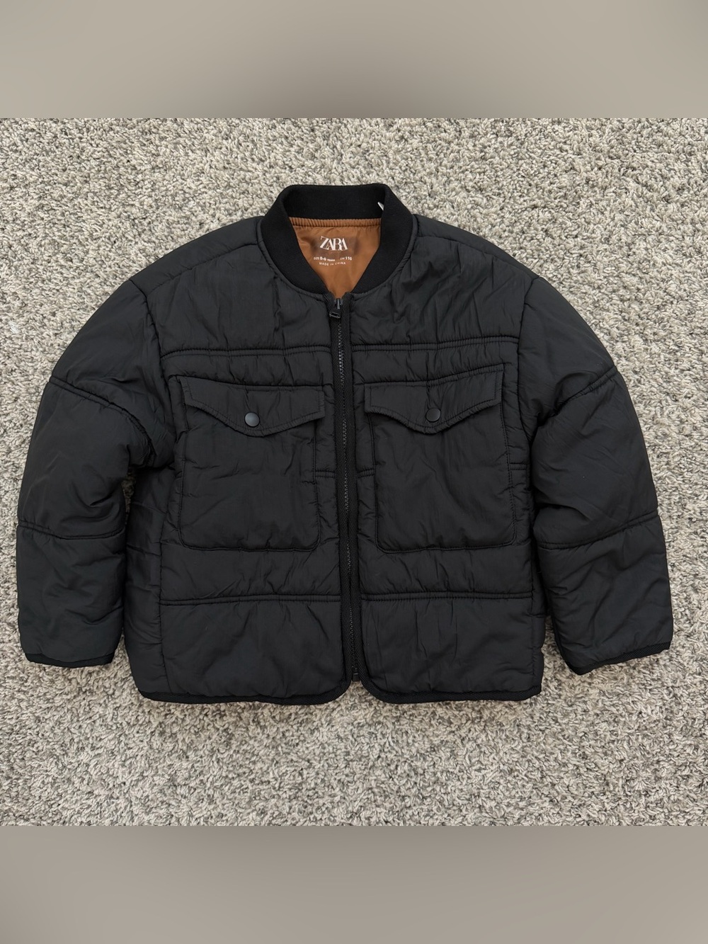 Zara Black Quilted Puffer Jacket with Chest Flap Pockets
